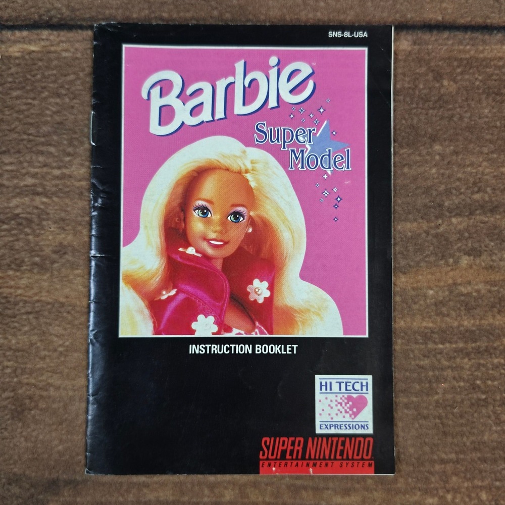 Nintendo Barbie Super Model Game Manual SNES OS Black Good 1993 Hi Tech Booklet